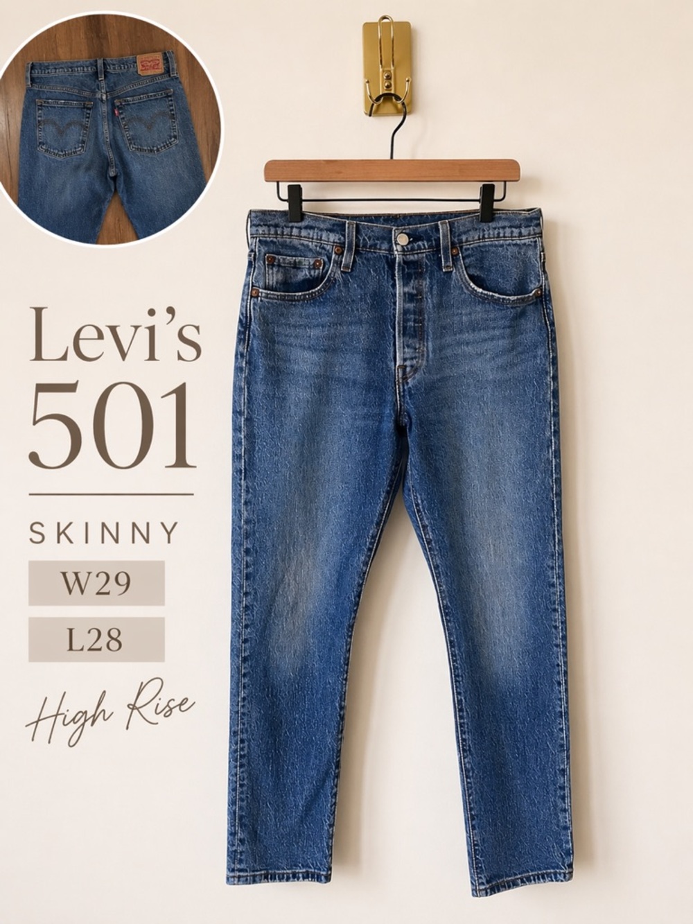 Levi’s 501 Skinny Jeans Women’s 29x28 Medium Wash High Rise Straight Leg